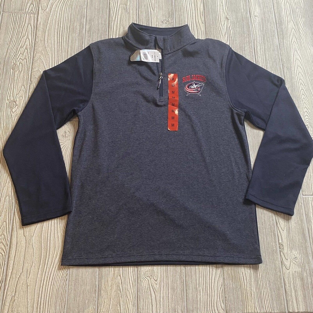 NHL Columbus Blue Jackets CBJ 1/4 Zip Pullover Mens M Two Tone Blue NWT